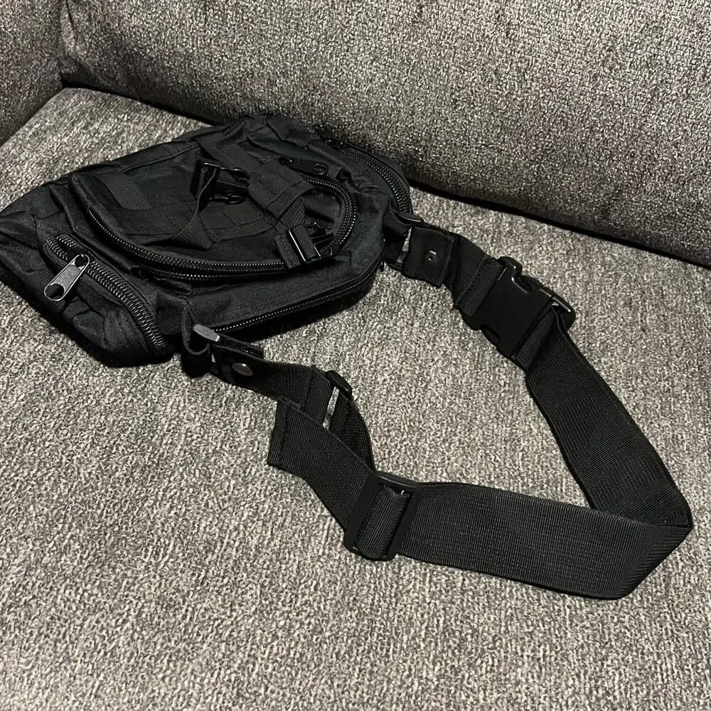 Multifunctional Canvas Camera Bag Black Waist Pack Tactical Hiking Camp Outdoor